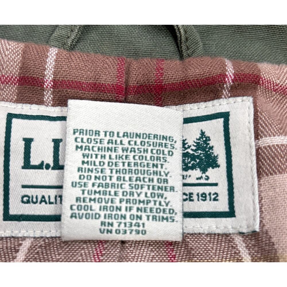 LL Bean Jacket Barn Chore Field Coat Corduroy Trim Flannel Lined Green Women M - Picture 8 of 11